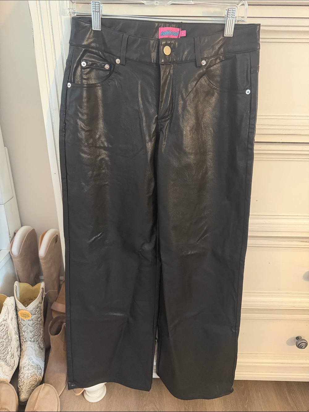 Black Faux Leather Wide-Leg Jeans - Edikted